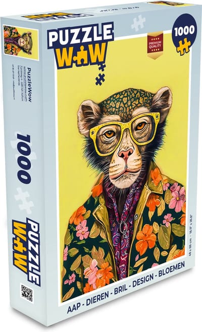 Puzzel Aap - Dieren - Bril - Design - Bloemen - Legpuzzel - Puzzel 1000 stukjes volwassenen