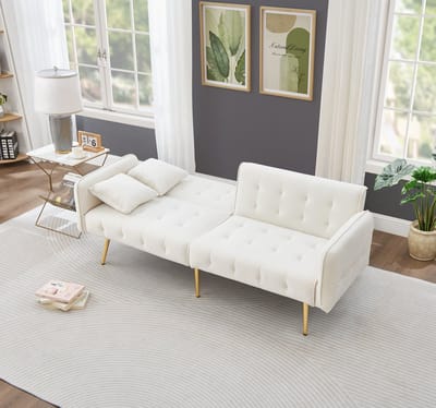 2-zits slaapsofa - voor kleine ruimtes en woonkamer - 2 personen - diverse kleuren - onafhankelijk verstelbare rugleuningen en armleuningen - fluwelen bekleding - gouden metalen poten