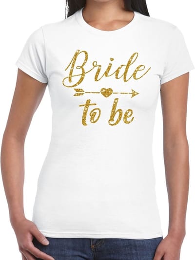 Bride to be Cupido t-shirt - wit - voor dames - voor de bruid/ vrjgezel - Vrijgezellenfeest kleding - goud glitter print XS