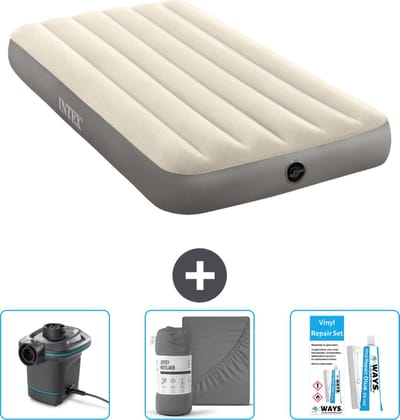 Intex Luchtbed - 1-Persoons - 99 x 191 x 25 cm - Beige - Inclusief Pomp - Hoeslaken en Reparatieset