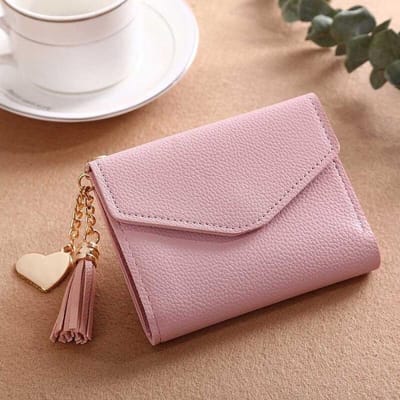 WiseGoods Dames Portemonnee Exclusief - Kleine Overslagportemonnee met Hanger - Overslag met Knip voor 7 Pasjes - Roze