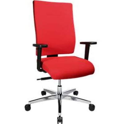 Bureaustoel PROFI STAR 15 hoog, met armleuningen, synchroonmechanisme, vlakke zitting, ergonomische rugleuning, rood/alusisch zilver