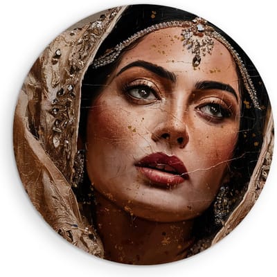 Saammp Muurcirkel Hout - Abstract - Arabische Vrouw - Ø 90 - Wandcirkel - Wanddecoratie Cirkel - Muurdecoratie Woonkamer - Slaapkamer decoratie - Rond Schilderij