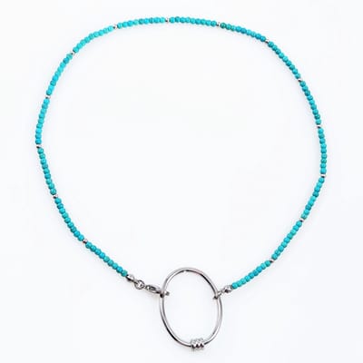 45cm x 3mm Kralen Ketting Dames - Stalen Zilverkleur - Turquoise Natuursteen - Choker