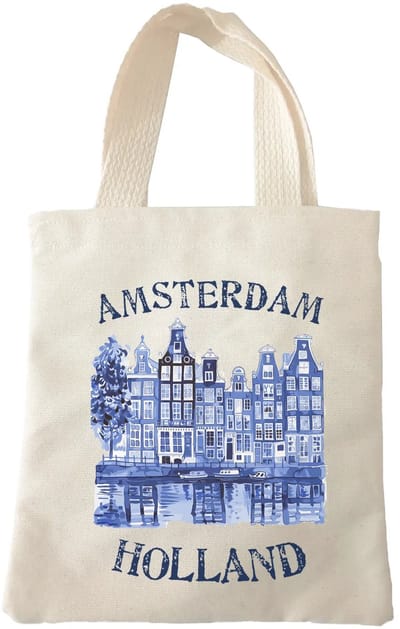 Katoenen cadeau tasje grachtenpandjes Amsterdam Holland