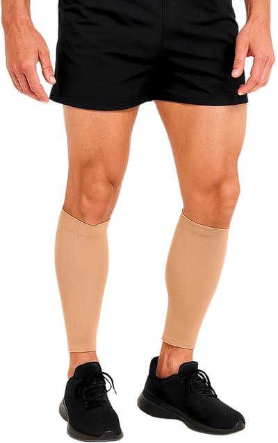 KANGKA Compressie Kuitbrace maat S - Scheenbeen Brace - Calf Compression Sleeve - Elastisch Scheenbeen bandage - Beige
