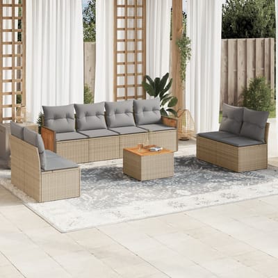 vidaXL - 9-delige - Loungeset - met - kussens - poly - rattan - beige
