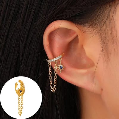 Chain ear cuff met sterretje hanger | goud gekleurd