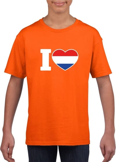 Oranje I love Holland supporters t-shirt - voor kinderen - Koningsdag - Holland - Nederland thema kleding 110/116