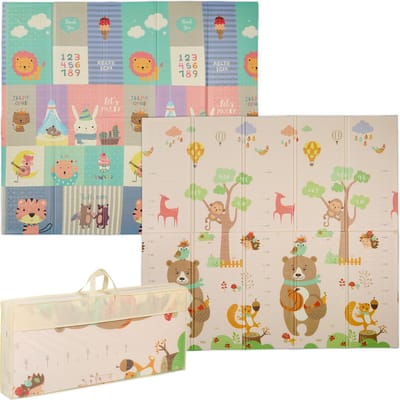 Dubbelzijdige Speelmat 200x180 cm - Baby & Peuter Speelkleed met Dieren, Letters en Cijfers - Opvouwbaar met Draagtas