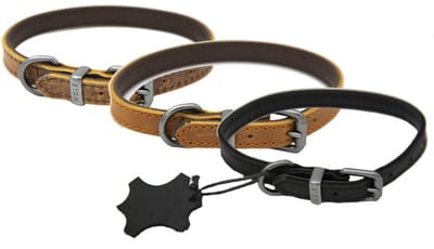 Kukura Luxe Lederen Hondenhalsband – 25mm x 60cm Zwart – Halsband voor Hond & Kat