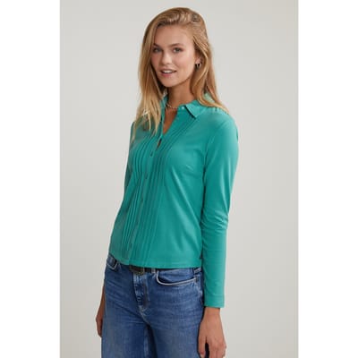 River Woods Jade Green Classic T-shirt Long Sleeves Size: S | Blouses Outlet | Dames | Groen