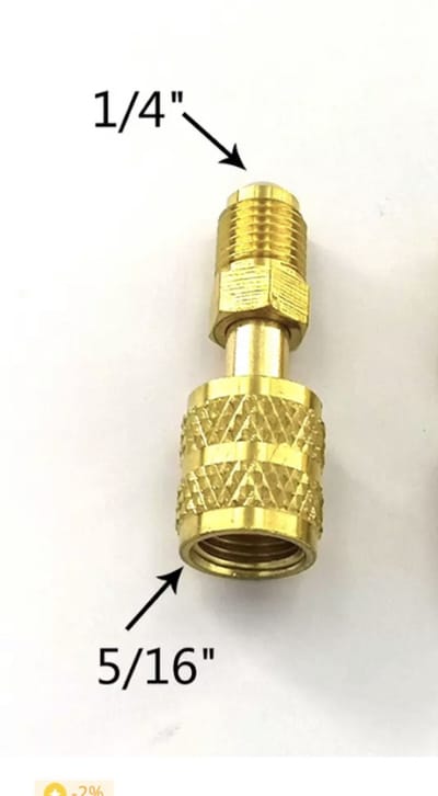 Serviceadaptor plug voor airco service van 1/4 naar 5/16 voor R410 of R32