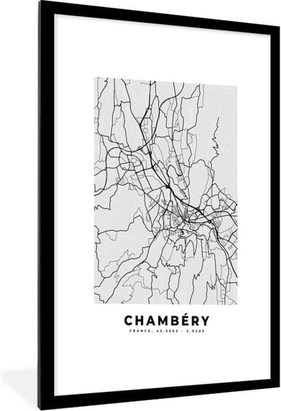 Fotolijst incl. Poster - Stadskaart – Frankrijk – Kaart – Chambéry – Plattegrond - 60x90 cm - Posterlijst