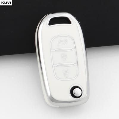 Coque de protection en TPU pour clé de voiture à rabat Fob Shell Pour Renault Kadjar Captur Megane Sandero Stepway Logan Clio 5 Arkana Kwid white