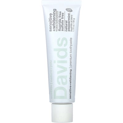 Davids, Premium Toothpaste, Sensitive Whitening, Natural Peppermint, 1.75 oz (50 g) white