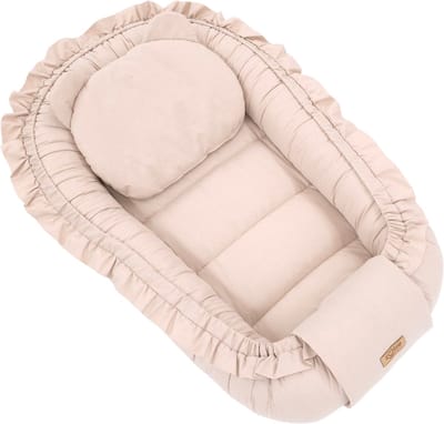 Babynestje - FRILL - Babynest SET met kussen - Beige