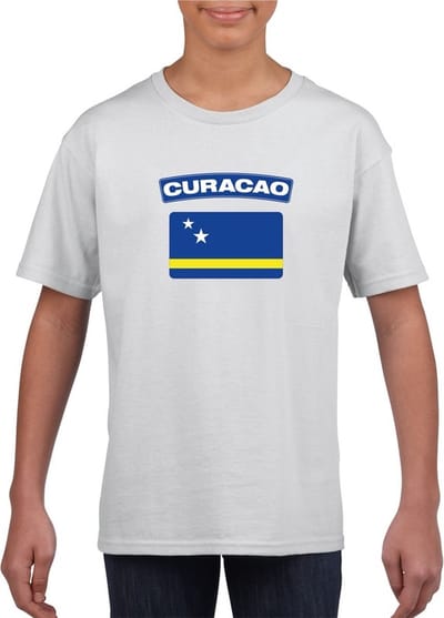 Vlag Curacao - t-shirt - wit - voor kinderen - landen - supporters 110/116