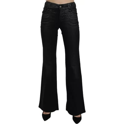 John Galliano Zwarte Gewassen Hoge Taille Uitlopende Denim Casual Broek Jeans
