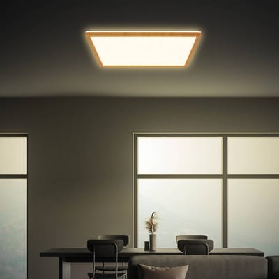 BRILONER Tava Wood - LED Plafonniere met houtlook - plafondlamp met Indirect licht - warm wit licht - 42 x 42 x 3 cm - 22W