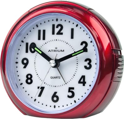 ATRIUM Wekker - Analoog - Rood - Zonder Tikgeluid - Opbouwend alarmsignaal - Snooze - Glow-in-the-dark wijzers - Grote knoppen - Duidelijk - Zachte verlichting - Quartz Uurwerk - Afgerond - Stabiel - Wekkers Slaapkamers - Klok - A240-1
