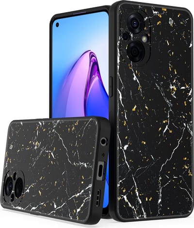 LuxeBass Siliconen hoesje met print geschikt voor OPPO A96 - Marmer Black - telefoonhoes - gsm hoes - telefoonhoesje