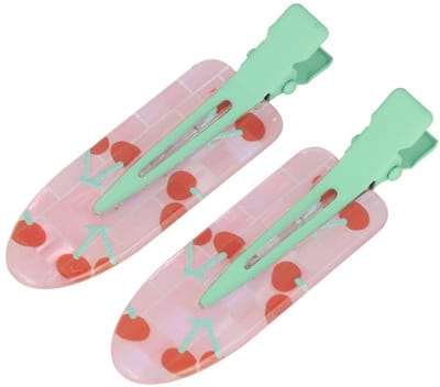 Haarsoires Haarspeld Duckklemmen 6cm – Platte Vorm Beautyclips – Kersenprint – Roze Rood Groen – Set van 2 - Haarclip - Haarklem - Makkelijk in Gebruik - Sterke Haarclip voor Styling & Dagelijks Gebruik - Hair Clip - Decoratieve Haaraccessoire