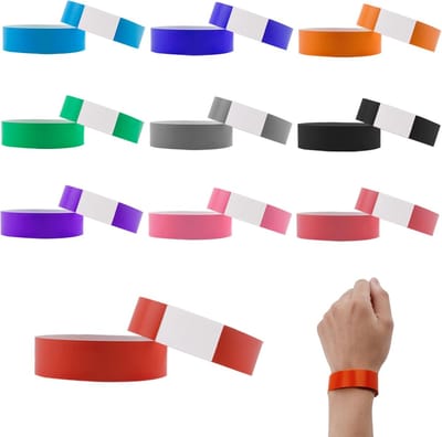 SnelShoppen - Pack van 150 Waterdichte Papieren ID Armbanden, Verstelbare Identificatie Armbanden voor Kinderen en Volwassenen, 10 Kleuren voor Festiv