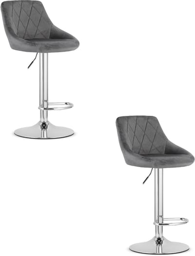 Set van 2 Barkrukken AREX - Velvet Grijs, Chromen Basis, Rugleuning, Modern Design, Hoogte Verstelbaar, 360° Draaibaar, Max. 120 kg