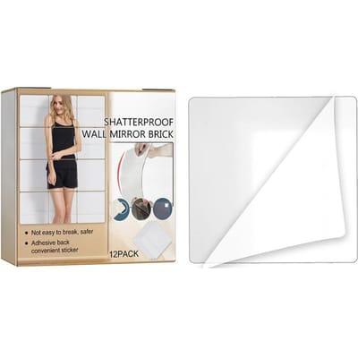 12 Pièces Carreaux Miroir Auto-Adhésifs Acrylique Épais Incassable Autocollants Miroir Feuilles Miroir pour Maison white