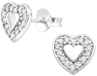 Joy|S - Zilveren hartje oorbellen -classic oorknoppen met zirkonia - 8 mm - massief