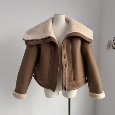 Manteau court à manches longues et revers intégré en laine imitation peau de mouton pour femme, automne et hiver, nouveau style one size fits all black