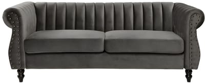 Vente-unique Driezitsbank Chesterfield van fluweel TRUMBO - Antraciet
