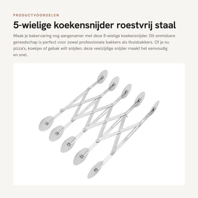 Dailygoods- Koekjesdeegsnijder 5-wielig - Roestvrij Staal - Verstelbaar - Nauwkeurig Snijden - Uittrekbaar - Gereedschap voor Bakken - Pizzasnijder