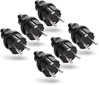 SnelShoppen - 6x Rubberen Schuko Stekker Mannelijk Zwart 250V 16A IP22 - Trekontlasting - Geaarde Stekker voor Binnengebruik - Stevig en Duurzaam