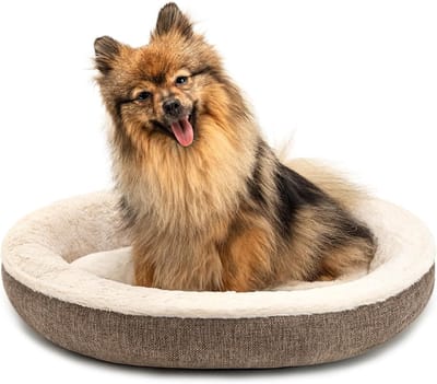 Famanu – Hondenmandje rond in donutvorm -55 cm -huisdierenkussen voor honden katten met wasbare hoes anti-slip noppen -knus hondenbed