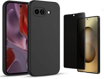 Casemania Hoesje en Privé Glas Geschikt voor Google Pixel 10a - Zwart - Siliconen Back Cover + 1x Privé Screenprotector