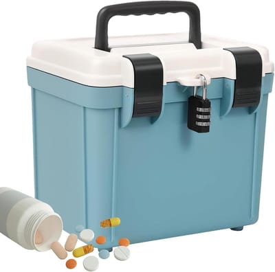 Afsluitbare Opbergbox - Kluis Organizer - Veilige Opslag - Combinatieslot Beveiliging - 21.5 x 19 x 18 cm - Blauw
