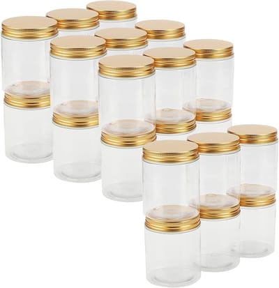 24-Pack 250ml brede opening plastic potten met gouden aluminium deksels voor voedselopslag en organisatie