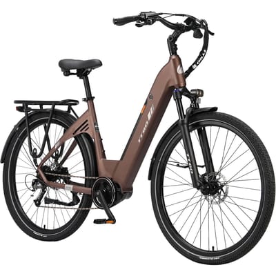 Elektrische Stadsfiets TTGO C7 SE - 28 INCH Banden - 250W Bafang Middenmotor - 36V18Ah Accu - Bereik tot 140km - Shimano 9 Versnellingen - Beige