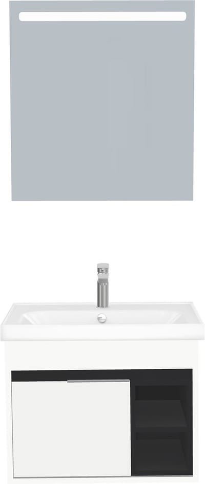 Koblenz Badkamermeubel Set 65 cm Hoogglans Wit – Met LED Spiegel, Softclose Semi-Handgreep, 1 Deur, Keramische Wastafel