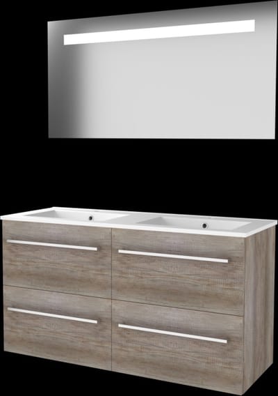Basic-Line Economic 46 Badkamermeubelset - 120 x 46 cm - Met Grepen - 4 Lades - Keramische Wastafel - 2 Kraangaten - Spiegel met LED Verlichting - Scotch Oak