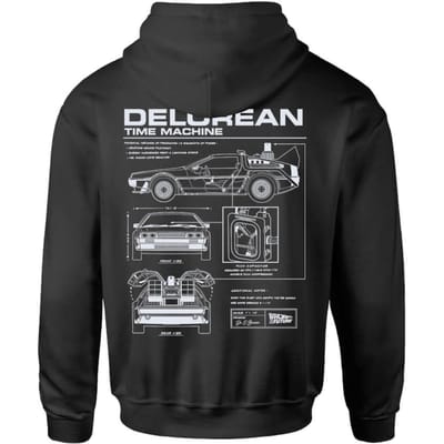 Back To The Future Delorean Schematic Kids' Zipped Hoodie - Black - 146/152 (11-12 jaar)