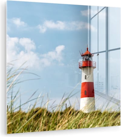 MuchoWow® Glasschilderij 50x50 cm - Schilderij acrylglas - Zee - Vuurtoren - Duitsland - Foto op glas - Muurdecoratie woonkamer - Wanddecoratie slaapkamer - Schilderijen