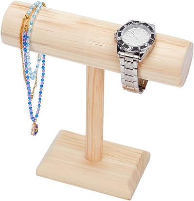 Houten T-Bar Armbandhouder, Afneembare Sieradenstand voor Thuisgebruik en Winkeldisplay, 7.5x20x21cm, Perfect voor Organisatie en Presentatie van Sieraden