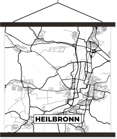 Posterhanger incl. Poster 60x60 cm - Schoolplaat - Heilbronn - Kaart - Stadskaart - Plattegrond - Textielposter - Zwarte latten - Stadskaart