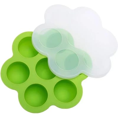 Plateau de congélation des aliments pour bébés en Silicone réutilisable à 7 trous, bac à légumes, moule à morsure d'œuf, stockage sans BPA, conteneurs de stockage des aliments pour bébés avec couvercle vert