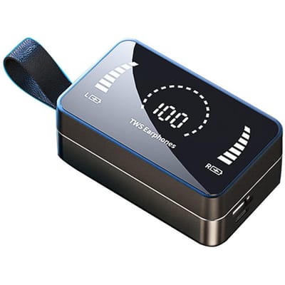 Écouteurs BT sans fil intra-auriculaires de sport pour la musique Puce BT5.0 LED Affichage numérique intelligent noir
