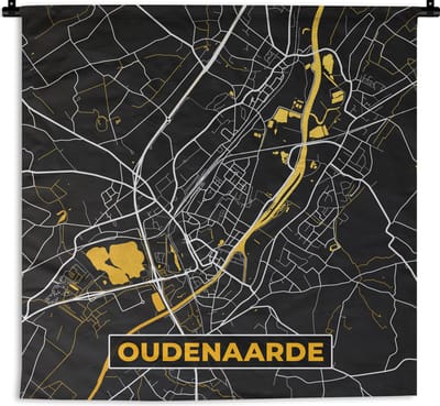 Wandkleed - Wanddoek - Kaart - Oudenaarde - Goud - Plattegrond - Stadskaart - 180x180 cm - Wandtapijt