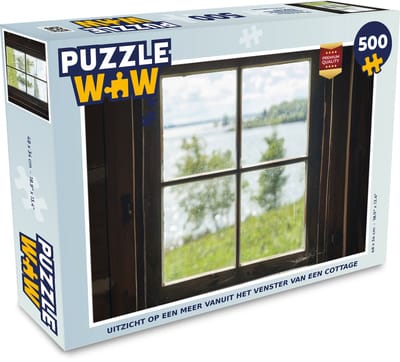 Puzzel Uitzicht op een meer vanuit het venster van een cottage - Legpuzzel - Puzzel 500 stukjes